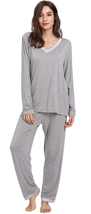 You are currently viewing GYS Women’s Bamboo Long Sleeve V Neck Pajama Pants Set