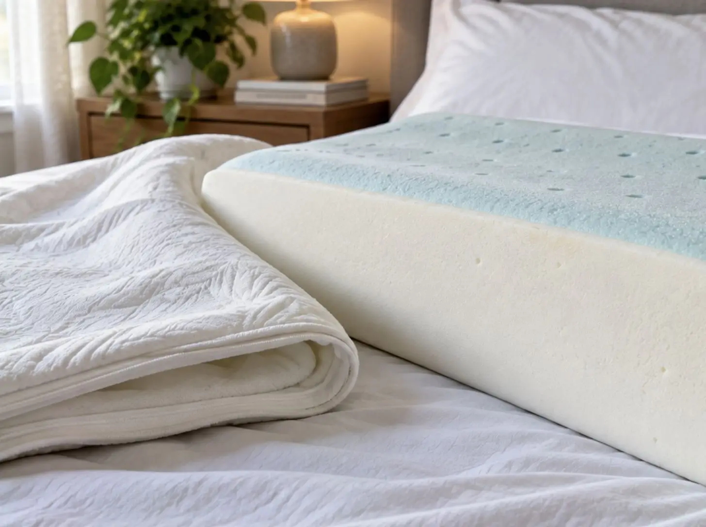 Cariloha solid memory foam pillow core beside its removable cover