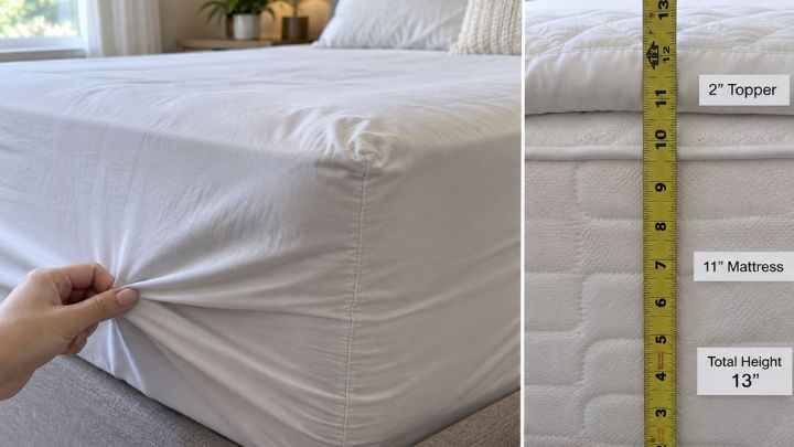 My Cozy Earth fitted sheet on a queen mattress with a topper
