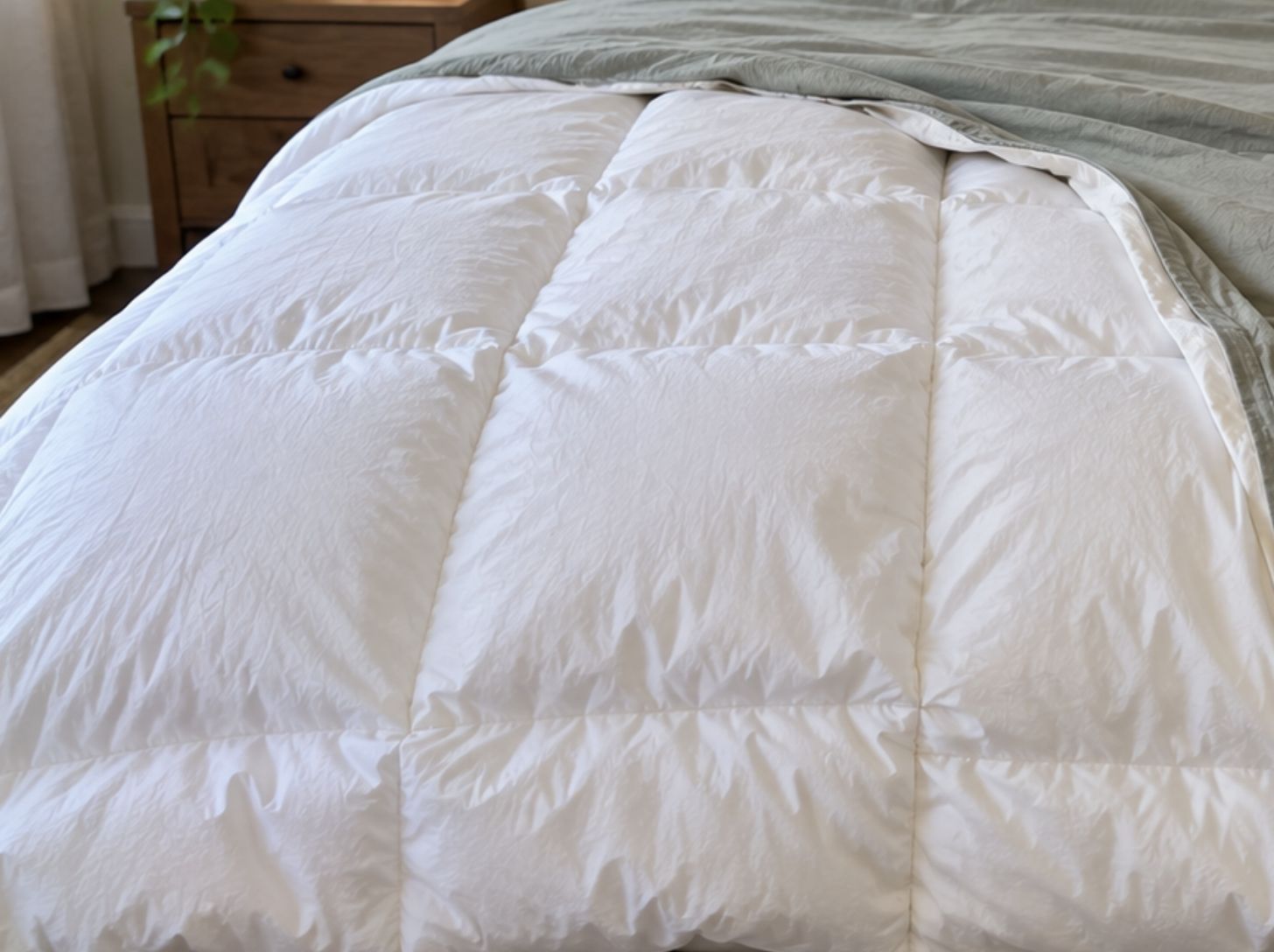 Molly's IKEA comforter halfway inside a Cariloha bamboo duvet cover.