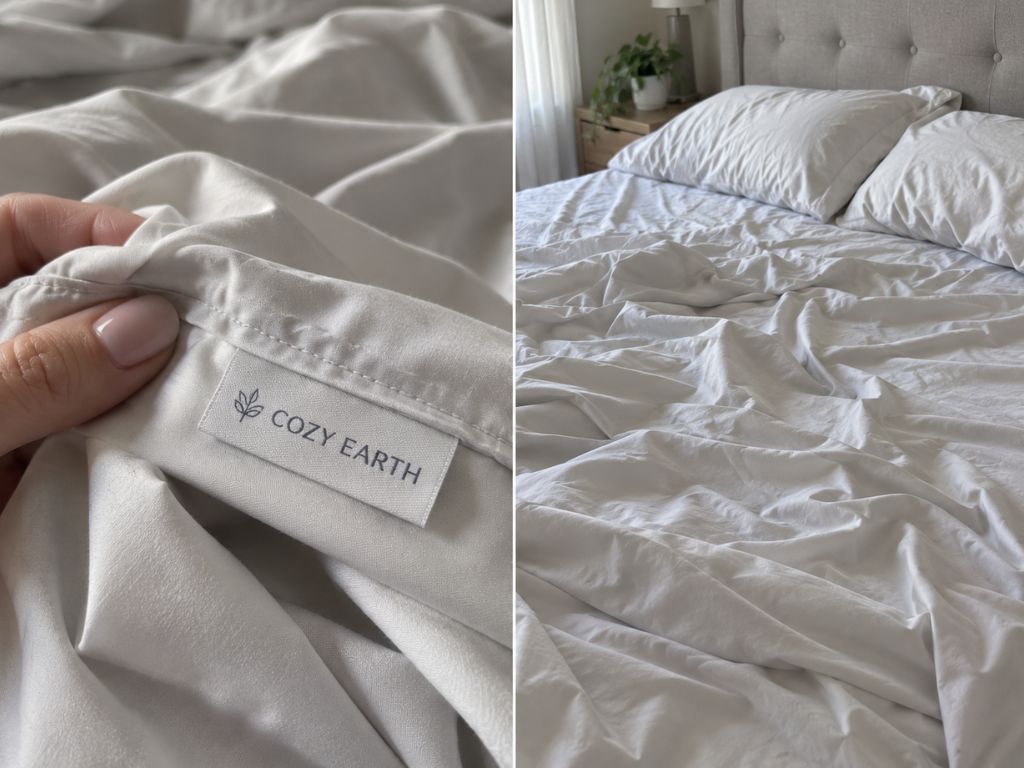 Label and fabric on my Cozy Earth bamboo sheets