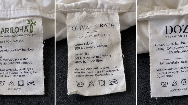 Shell and fill labels from Molly's Cariloha, Olive + Crate and DOZ bamboo comforters