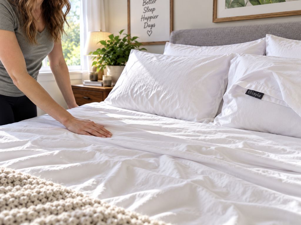 My Layla bamboo sheets fitted on a queen bed
